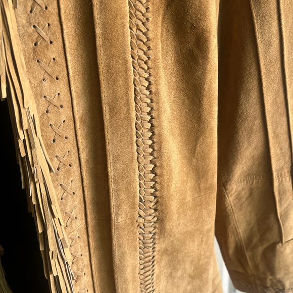 Camel color suede leather midi length western fringe jacket! - Picture 3 of 6